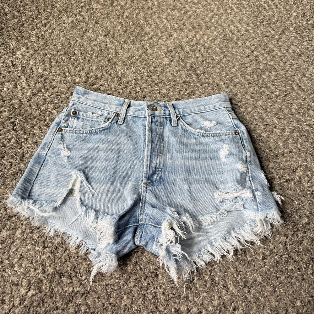 Agolde Denim Shorts Size 25 Light Wash Button Fly Parker Distressed Cut Off